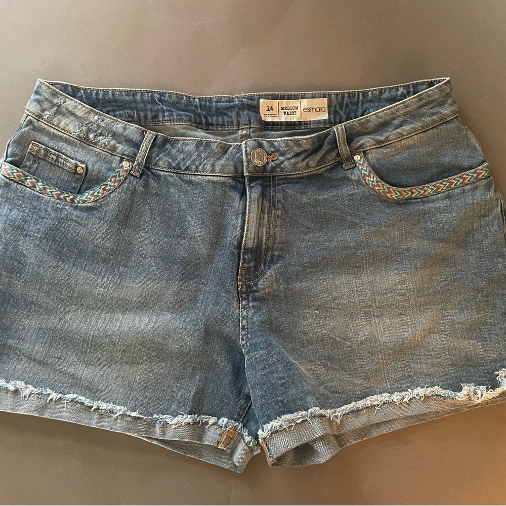 Blue Jean Shorts with Distressed Hem and Rolled Cuffs